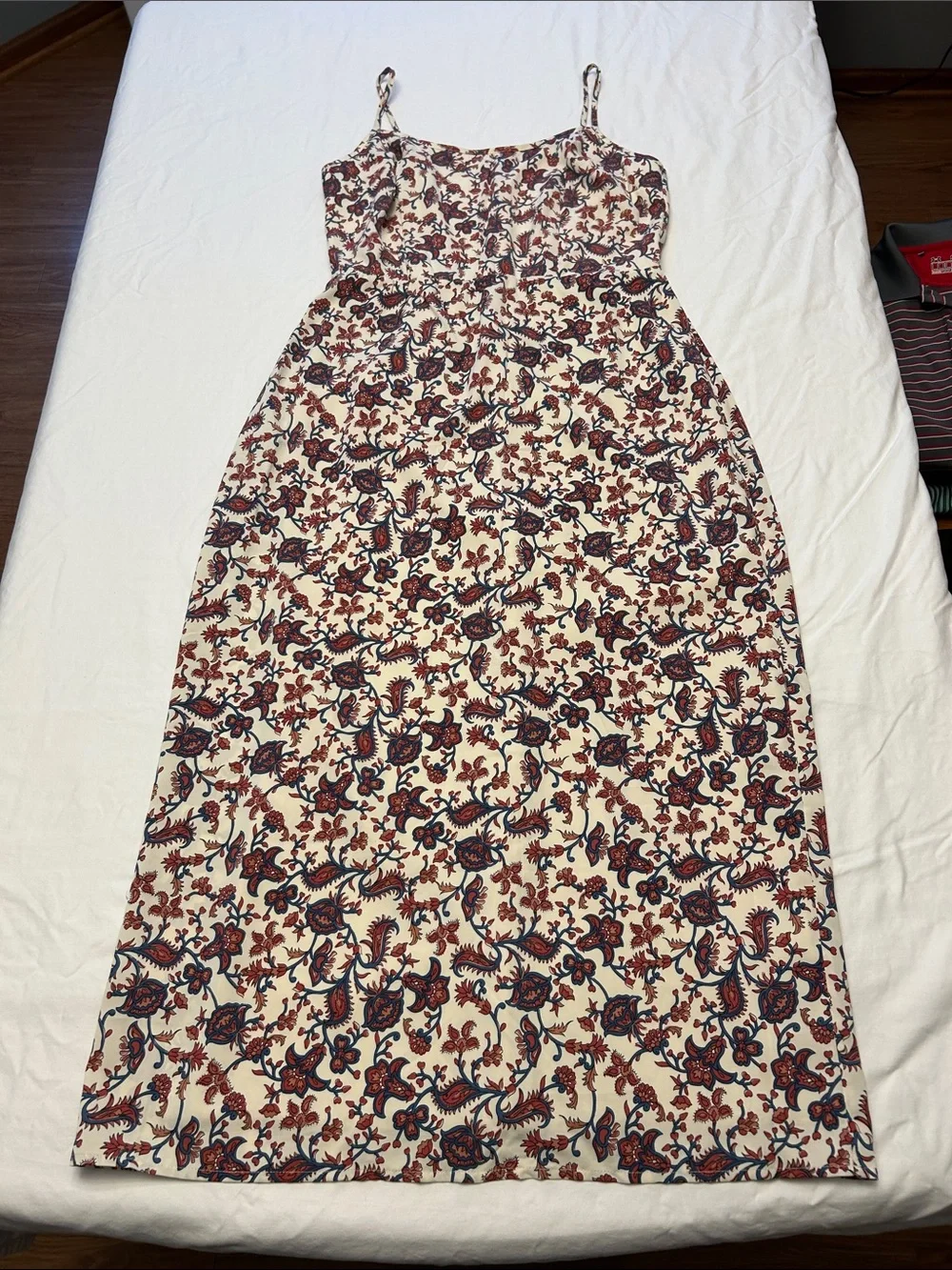 Abercrombie & Fitch Cream Floral Maxi Dress Red Navy Print Size L